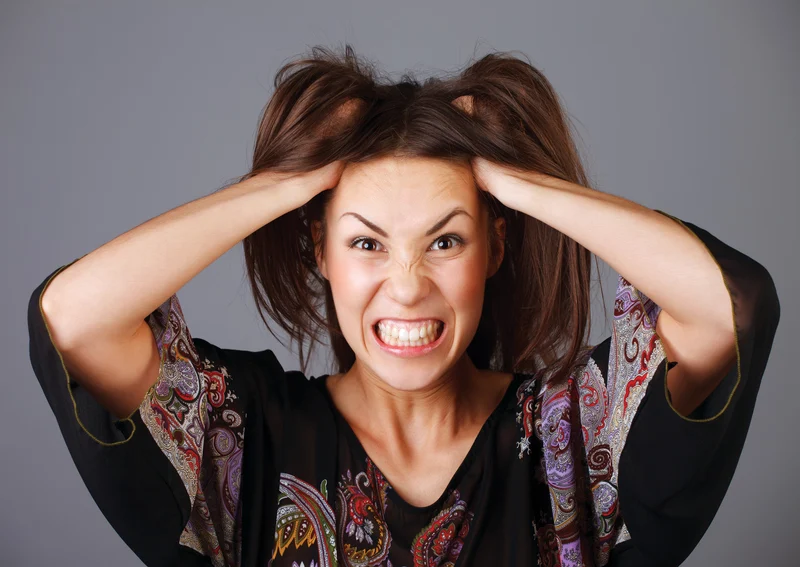 woman angry because she must work all weekend in her basement